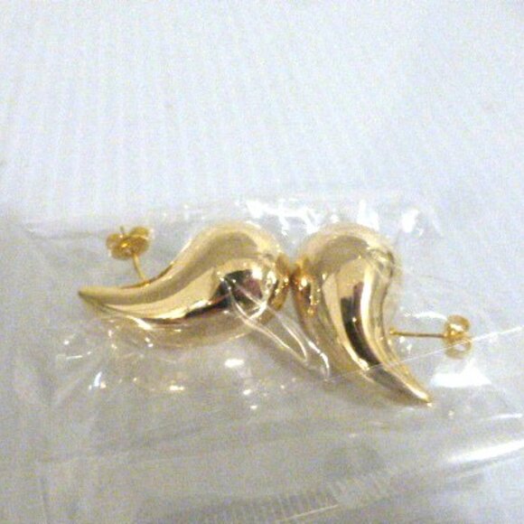 .925 TEARDROP Earrings Gold Tone w/ .925 Posts & Gift Pouch Stocking Stuffer - Picture 4 of 8